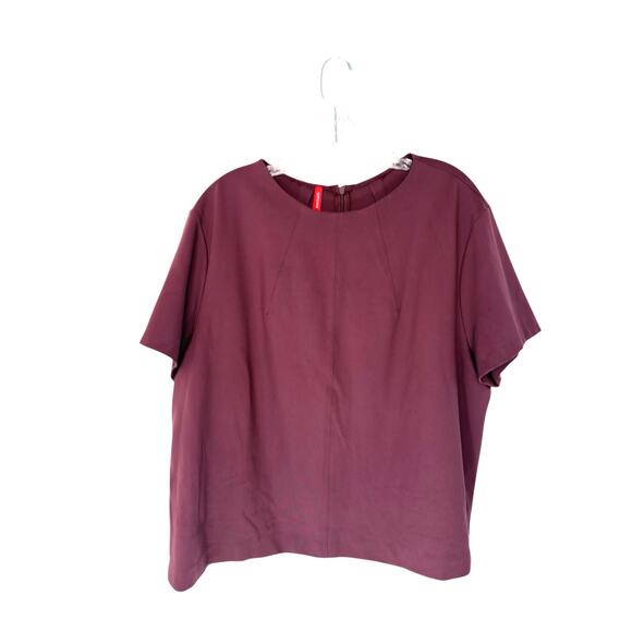 Spanx The Perfect Funnel Top Burgundy Plus Short Sleeve Stretch Casual Size 2X - Picture 1 of 12